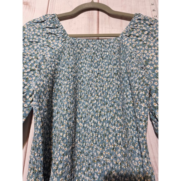 Art Class Girls Teal Floral Smocked Square Neck Long Sleeve Top XXL 18 20 - Picture 3 of 8